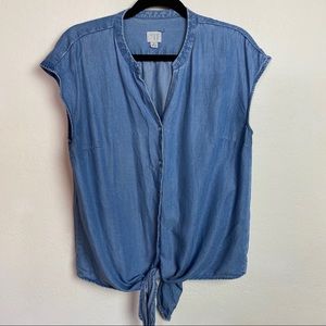 A new Day chambray denim button tie front top